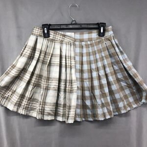 New Rue21 2 Pattern Brown Blue White Plaid Knee Length Skirt Size L Women Casual